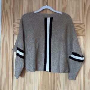 Tan Ribbed with Black and White Stripes Crop Top